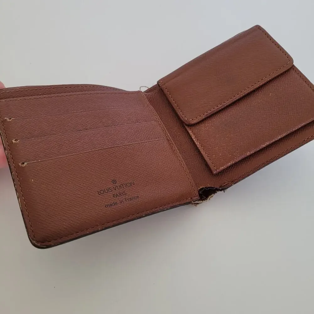 Vintage Louis Vuitton Men's LV Brown Bi-Fold Leather Wallet Monogram Classic
